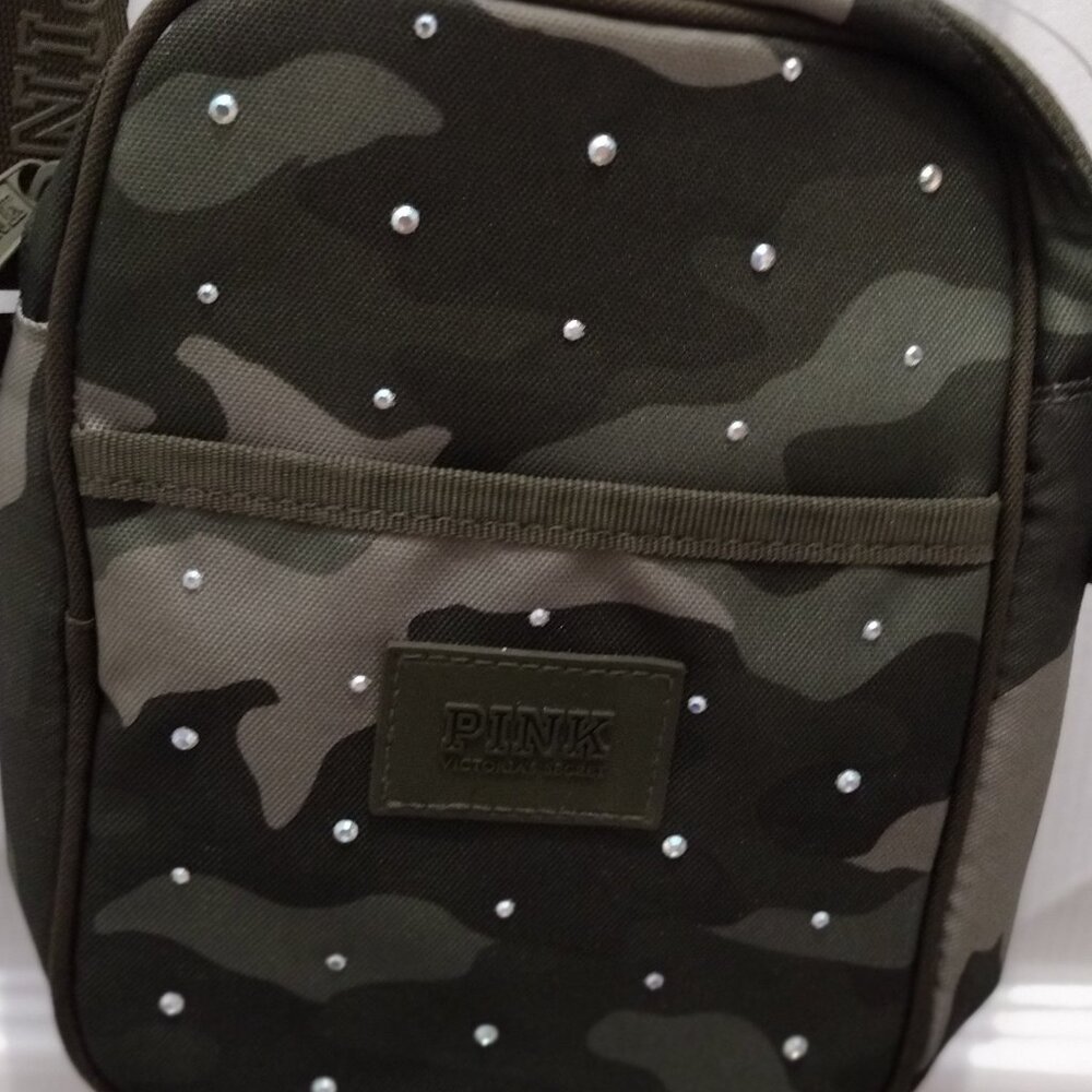 PINK Victoria’s Secret Camo Rhinestone Crossbody Bag Green Studded Mini Purse - Picture 4 of 10